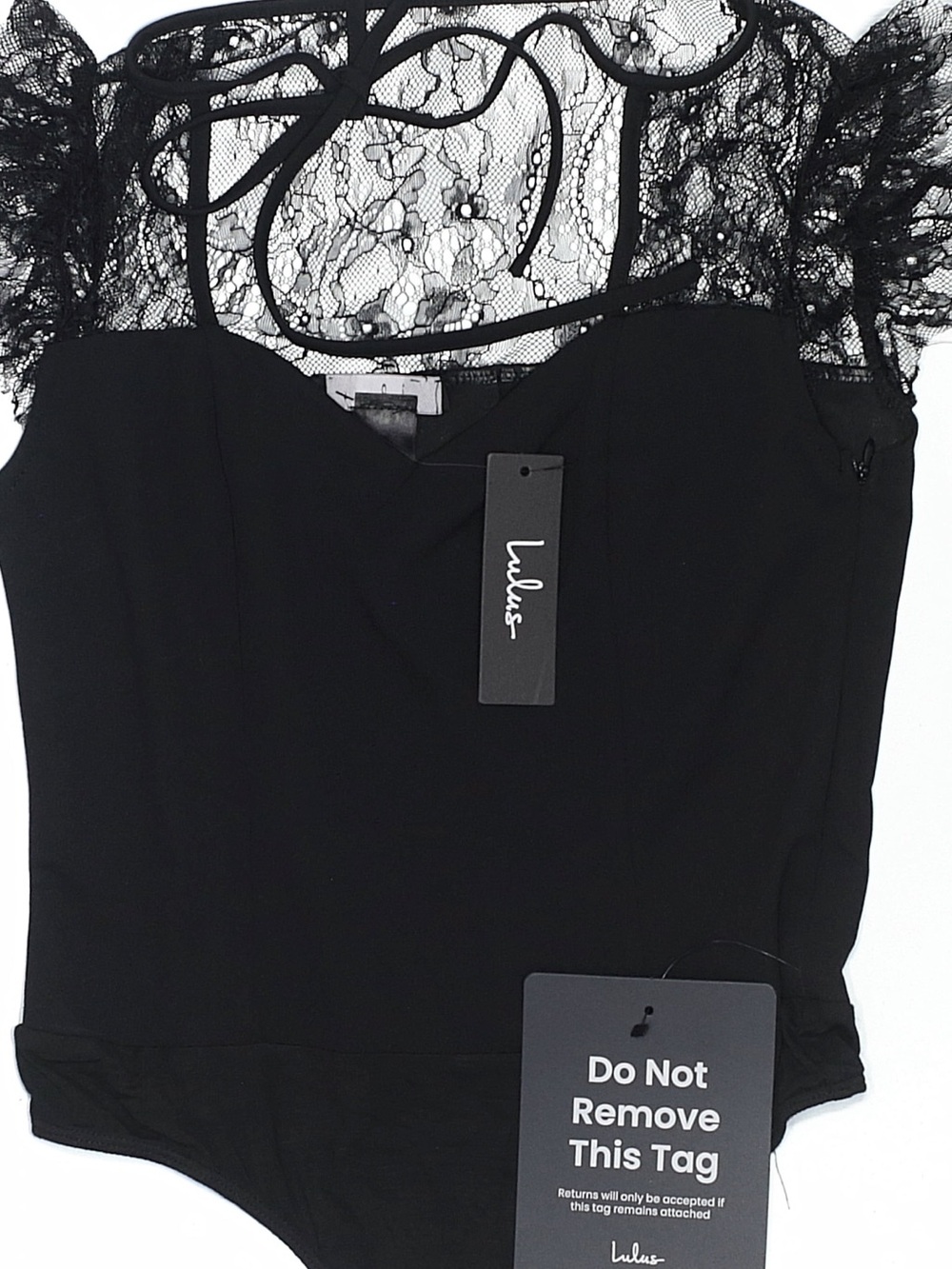 Lulu's Black Lace-Trim Sweetheart Bodysuit